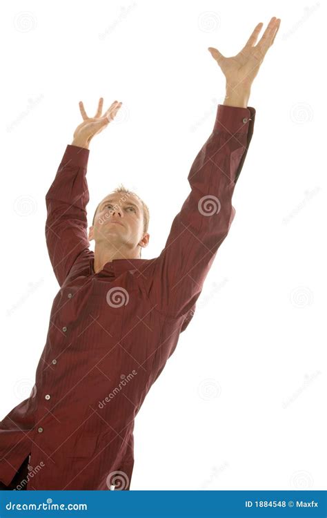 Successful Business Man Reaching Up With His Arms Stock Photo Image