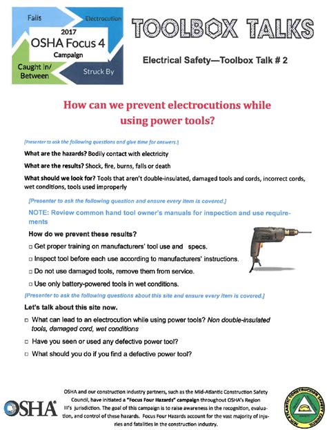 Toolbox Talk 2 Electrocution General Building Contractors Association