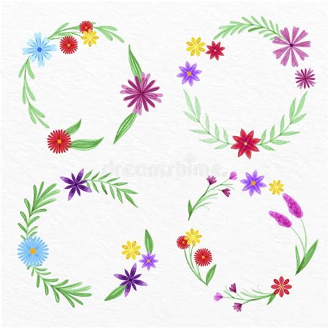 Hand Painted Watercolor Floral Wreaths Collection Vector Stock Vector