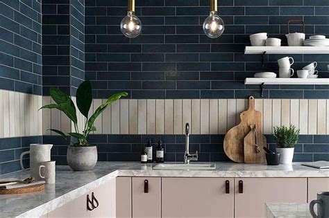 blue and white tile stripes - Google Search | Kitchen wall tiles