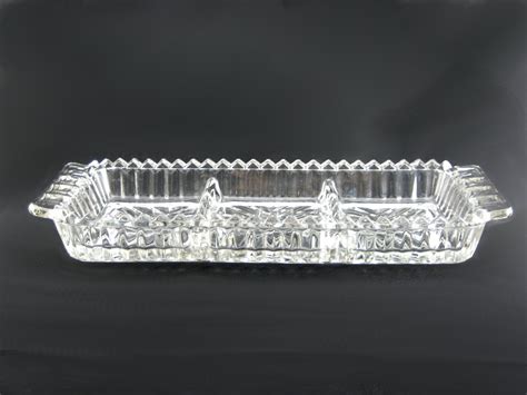 Vintage Glass Tray 3 Sectioned Serving Dish Divided Condiment Etsy Glass Tray Serving