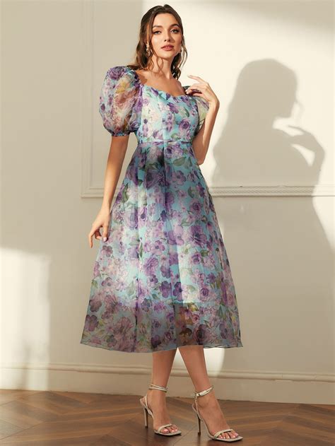 Allover Floral Print Puff Sleeve Dress Simple Frocks Simple Frock