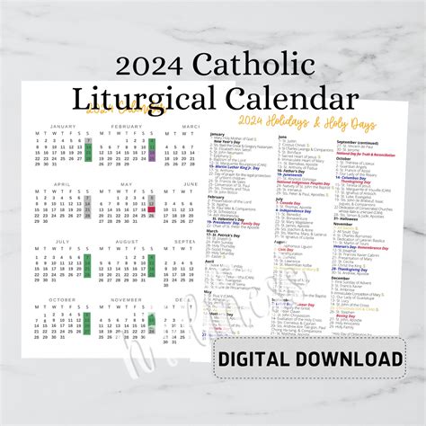2024 Catholic Calendar Digital Download Etsy