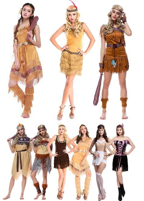 Indian Women Costume Fancy Dress Native American Hunter Carnival