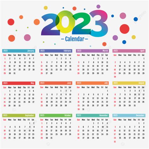 2023 Calendar Template For Everyday Use Colorful Full Year Calander