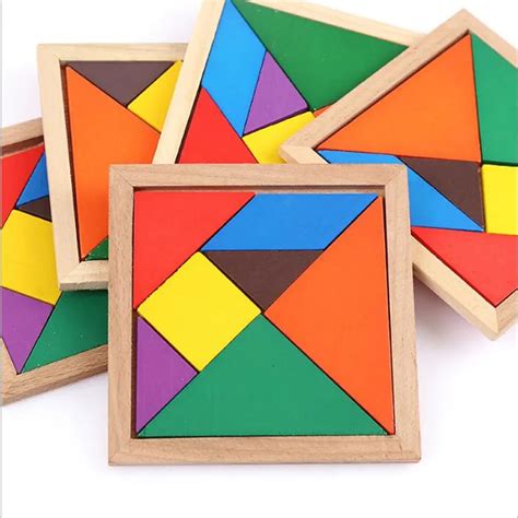 3d Wooden Tangram 7 Piece Jigsaw Puzzle Colorful Square Iq Game Brain
