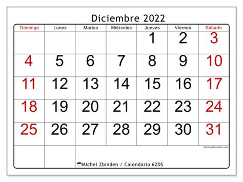 Calendario Diciembre De 2022 Para Imprimir “62ds” Michel Zbinden Es