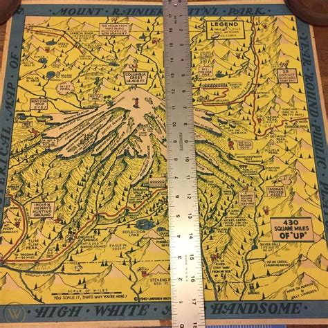 Rare Original 1940 Hysterical Map Of Mount Rainier National Park