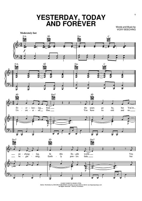 Yesterday Today And Forever Sheet Music By Vicky Beeching For Piano