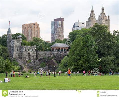 People At Central Park In New York With A View Of Belvedere Castle Editorial Photo Image Of