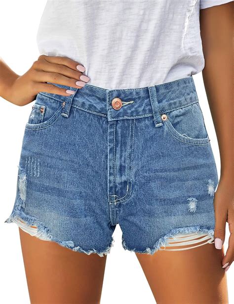 Buy Uqnaivs Women S Casual Mid Rise Denim Hot Short Distressed Stretchy Jean Shorts Light Blue