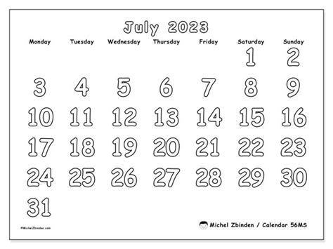 July 2023 Printable Calendar “504ms” Michel Zbinden Uk