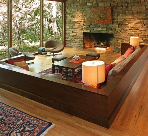 Sunken living room, living room seating, cozy living rooms, living area