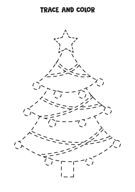 Trace And Color Cute Christmas Tree Worksheet For Kids 3798021 Vector