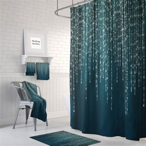 Boho Shower Curtain Optional Bath Mat Bathroom Dark Teal