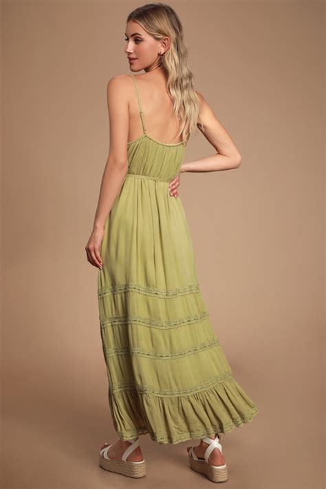 A lace wedding dress with sleeves will also help display the beauty and intricacy of the lace pattern itself. Washed Olive Green Maxi Dress - Lace Dress - Maxi Dress - Maxi