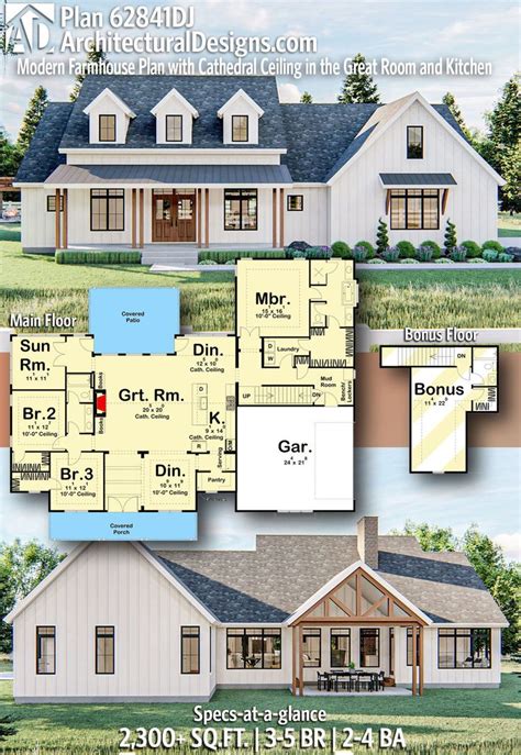 Plan 62841dj Modern Farmhouse Plan With Cathedral Ceiling In The Great