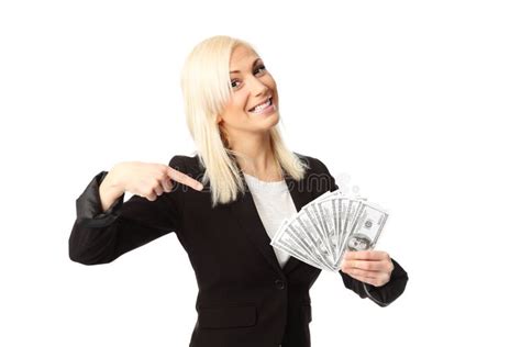 Businesswoman With Lots Of Money Stock Photo Image Of Cute Blonde