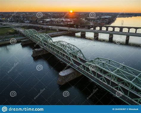 Aerial Of The Lower Trenton Highway Bridge Over The Delaware River In