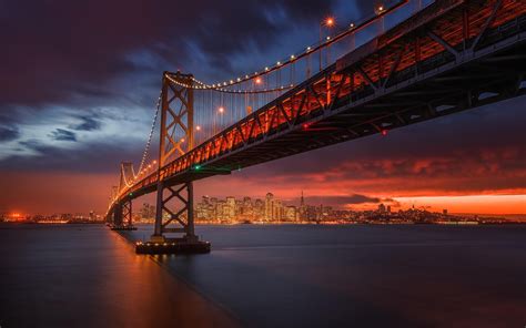 California San Francisco Bay Francisco Night City Bay Bridge Bay