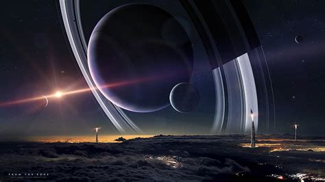 Hd Wallpaper Gray Planet Space Spacescapes Planetary Rings Moon
