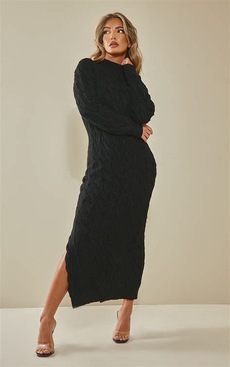 Black Knitted Maxi Dress Knitwear Prettylittlething Uae