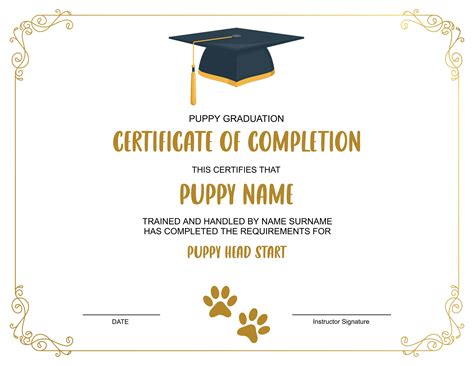 Puppy Graduation Certificate Template Editable Certificate Of
