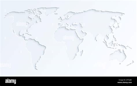 Light Gray World Map On Almost White Background Paper Cut Out Effect