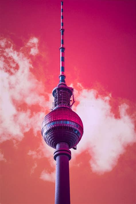 Vertical Shot Of Berlin Tv Tower Berliner Fernsehturm Germany Stock