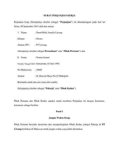 (DOCX) Surat Perjanjian Kontrak Kerja - DOKUMEN.TIPS