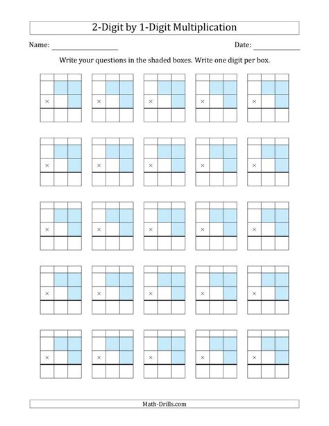Double Digit Multiplication Worksheets On Grid Paper