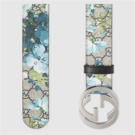 Gucci Canvas Gg Blooms Belt With G Buckle In Blue Lyst