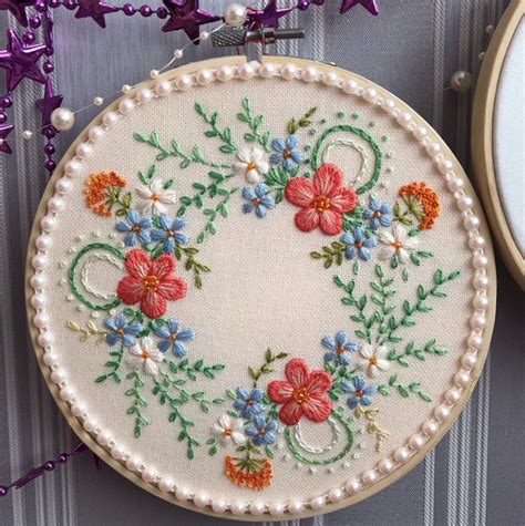 Spring Flower Wreath Hand Embroidery Pattern Digital Etsy