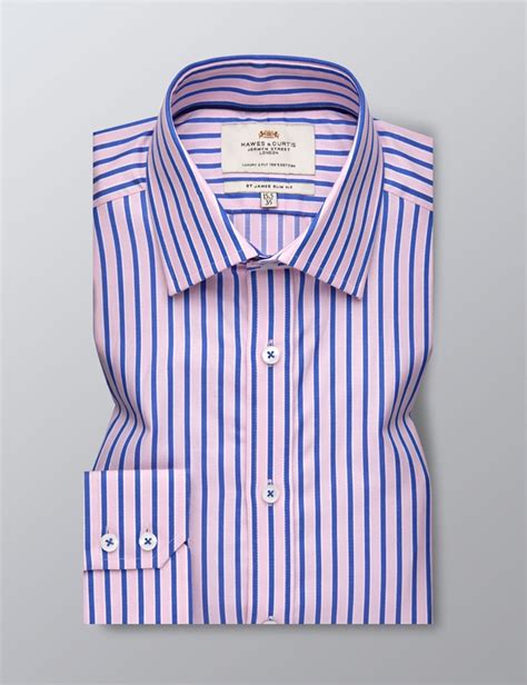 Men S Formal Pink Light Blue Bold Stripe Slim Fit Shirt Single Cuff