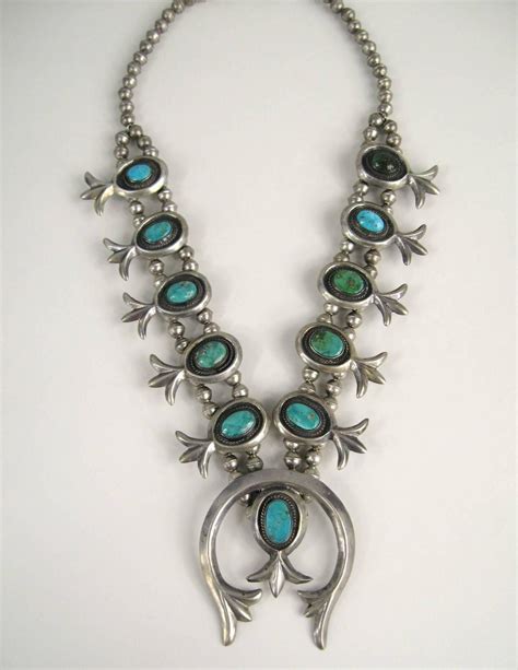Old Pawn Native American Sterling Silver Squash Blossom Turquoise