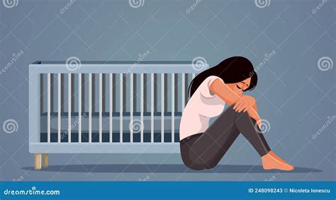 Woman Suffering From Postpartum Depression Vector Cartoon Illustration