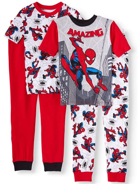 Spider Man Boys Spiderman 4 Piece Pajama Sleep Set Little Boy And Big