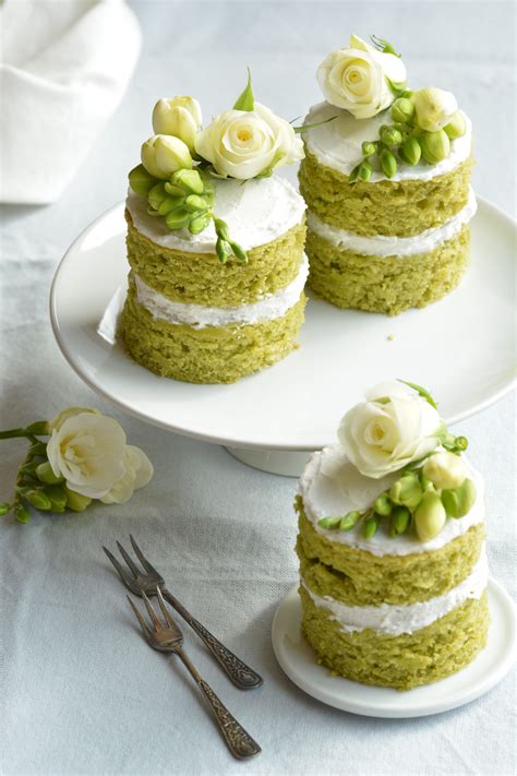 Sweet Pea And Basil Mini Cakes With Vanilla And Lemon Frosting