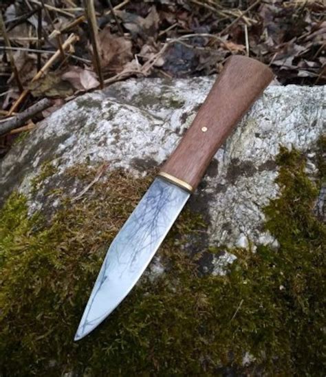 Hand Forged Viking Seax Knife With Walnut Handle And Leather Etsy