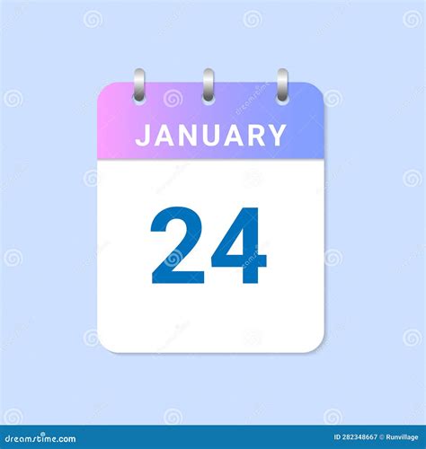 Day Of 24th January Daily Calendar Of January Month On White Paper