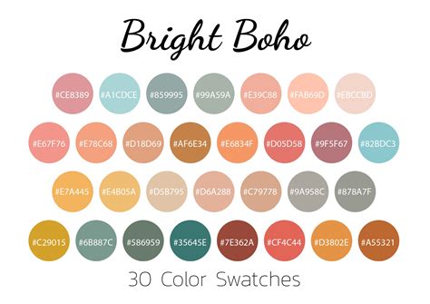 Bright Boho Color Swatches Color Palette Ipad Color Palette Etsy
