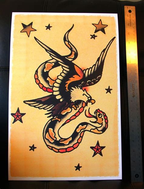 Eagle Fighting Snake Vintage Sailor Jerry Traditional Style Flash