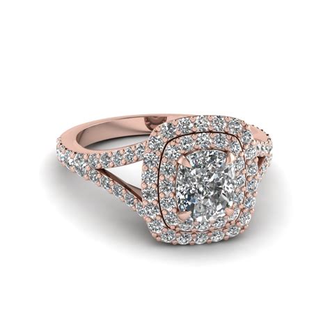 Cushion Cut Diamond Double Halo Engagement Ring In K Rose Gold