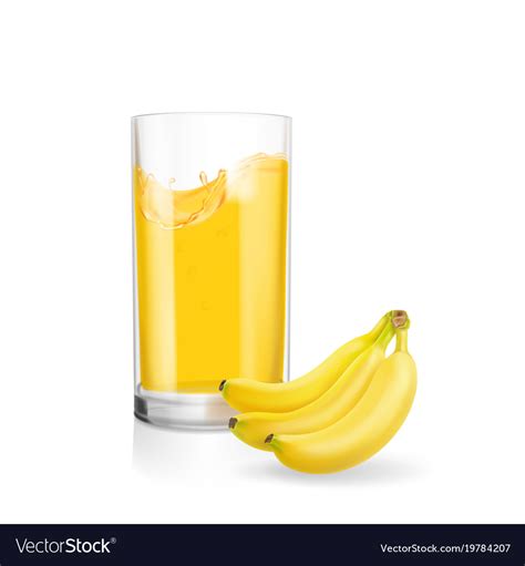 Banana Smoothie Or Banana Juice Glass Realistic Vector Image