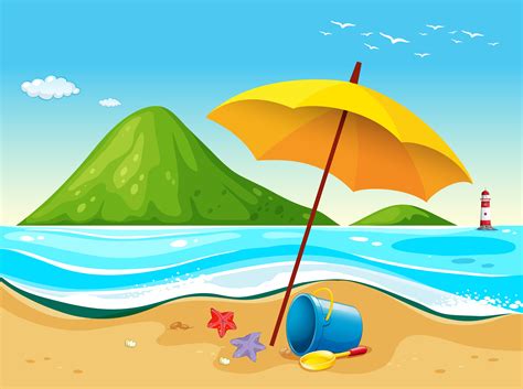 Beach Scene With Umbrella And Toys 361238 Vector Art At Vecteezy