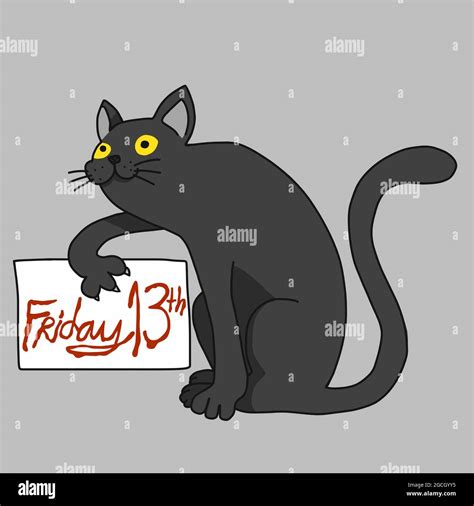 Black Cat Friday 13th Cartoon Vector Illustration Stock Vector Image