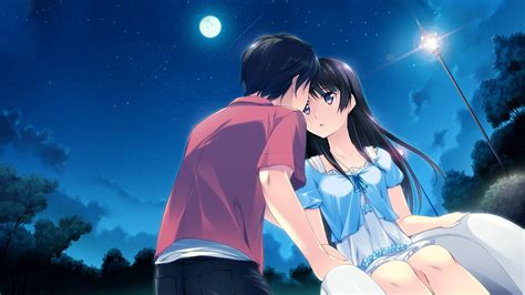 anime couple during the night under the moonlight