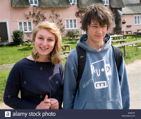 Teenagers Brother Sister Twins Stand Together Stock Photo