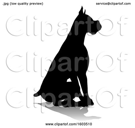 Clipart Of A Silhouetted Boxer Dog With A Reflection Or Shadow On A