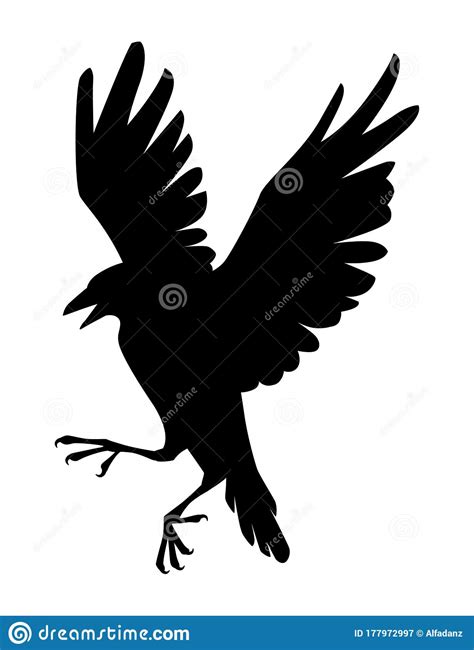 Black Silhouette Raven Bird Cartoon Crow Design Flat Vector Animal